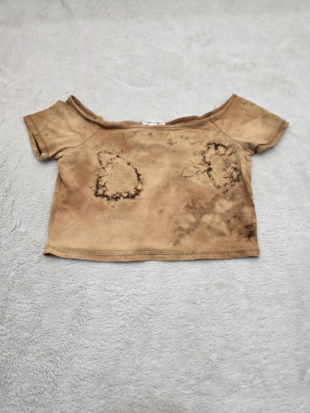 Ambiance Tan Tie-Dye Off-Shoulder Crop Top
